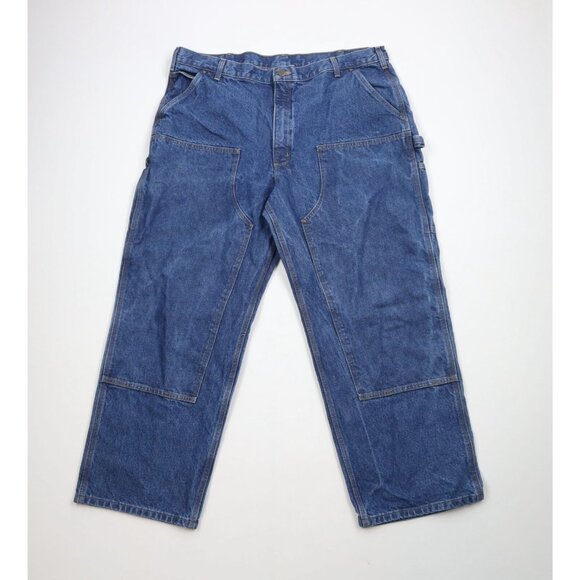 Vintage Y2K Carhartt Mens 42x30 Wide Leg Loose Fit Double Knee Logger Jeans Blue